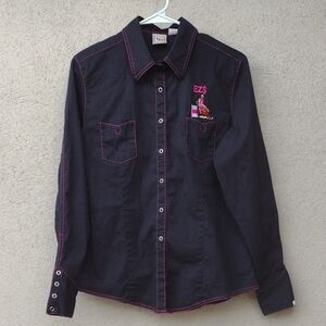 Cruel Girl Cowgirl Black Button-Up EZ$ Shirt with Pink Stitching L